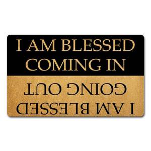lot 9535 image: ZHAOFLY Funny Welcome Doormats Hello Doormat I AM Blessed Coming I AM Blessed Going Out Bless Doormat (17 in X 30 in) Fabric Top with a Anti-Slip Rubber Back for The Entrance Way Indoor Doormats
