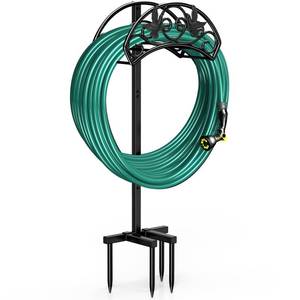 lot 9546 image: Winpull Garden Hose Holder Detachable, Heavy Duty Metal Water Hose Hanger Freestanding Hose Organizer Hose Holders for Outside (Black)