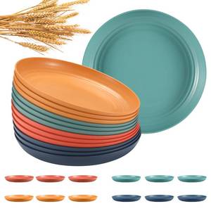 lot 9555 image: HEYCOME 12 Pcs Unbreakable Deep Dinner Plates Set, 10 inch Reusable Plastic Wheat Straw Plates, Microwave and Dishwasher Safe Plate for Kitchen, Lightweight Plate for Dessert, BPA Free, 4 Colors