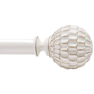 lot 9561 image: Vintage White Boho Curtain Rod for Windows 48 to 84, 1-inch Heavy-Duty Adjustable Curtain Rod with Decorative Pinecone finials for Farmhouse Living room, Bedroom, Dining room