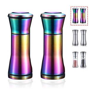 lot 9576 image: Rainbow Salt And Pepper Shakers, Kyraton Titanium Plating Stainless Steel Salt And Pepper Grinders Refillable Pepper Grinder, Pepper Mill, Salt Grinder, Salt Shaker, Salt Pepper Shaker Set of 2
