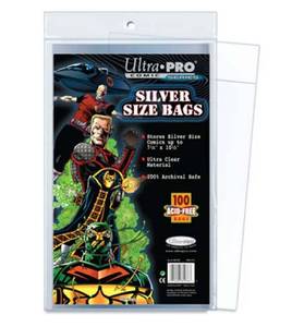 lot 9583 image: Ultra Pro Silver Size Comic Bags 2-Mil Polypropylene 7.25 X 10.50 Inches (100-Count)