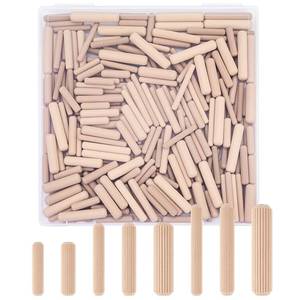 lot 9589 image: WISYOK 300Pcs Wooden Dowels in 8 Sizes, 14, 516, 38 inch Fluted Wood Dowels Pins, Hardwood Pegs for Woodworking, DIY, Crafts,Table Legs, Wooden Frames, Bookshelves
