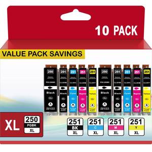 lot 9596 image: USEHOTI PGI-250XL CLI-251XL Compatible for Canon 250 and 251 Ink Cartridges Work with Canon PIXMA MX922 MX920 IX6820 MG5520 MG7520 IP8720 MG6620 (2PGBK 2Black 2Cyan 2Magenta 2Yellow, 10XL Pack)