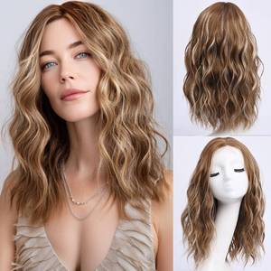 lot 9598 image: YaissmyLu Medium Length Wavy Wigs for Women 18 Inch Middle Part Wavy Wig Natural Looking Synthetic Heat Resistant Fiber Wig for Daily Party Use (18 inch) (Light blonde highlight)