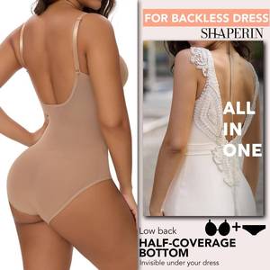 lot 9605 image: SHAPERIN Womens Backless Shapewear Tummy Control Body Shaper Bra Faja U Plunge Low Back Shapewear Bodysuit (Medium,Nude)