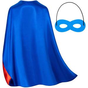 lot 9615 image: Double-Sided Superhero Capes and Mask for Kids - Blue Super Hero Cape Perfect for Christmas, Halloween, Cosplay, and Birthday Parties (Blue)