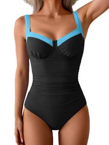 lot 9625 image: B2prity Womens One Piece Swimsuits Tummy Control Bathing Suits Push Up Swim Suit Color Block Swimwear L