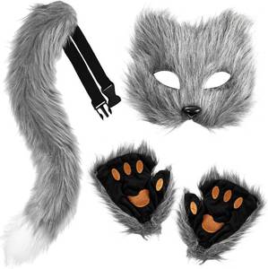 lot 9630 image: XEPST Furry FoxWolf Cosplay Set with Mask, Tail & Paw Gloves, Gray