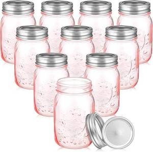 lot 9642 image: Mimorou 10 Pack 16 oz Pink Mason Canning Jars with Lids, Regular Mouth
