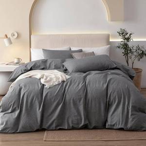 lot 9650 image: JIYUAN King Duvet Cover Set, 3-Piece, 120x98 Cover  2 Pillowcases, Grey
