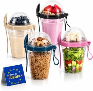 lot 9654 image: Overnight Oats Containers with Lids & Spoon, 20 oz BPA Free (Set of 4)