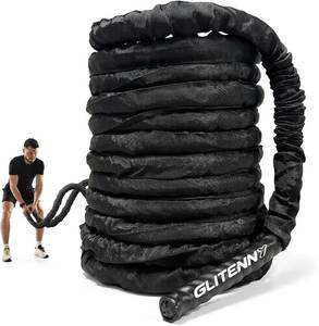 lot 9655 image: Battle Ropes 30ft Black, 1in Workout Rope for Home Gym
