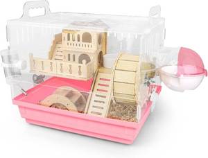 lot 9657 image: Cycodo 8-in-1 Acrylic Hamster Cage, 2-Tier Dwarf Cage with Wheel & Hideout
