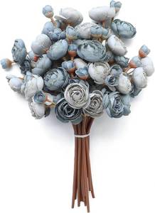 lot 9670 image: Floroom Ranunculus Artificial Flowers 18 Pcs Dusty Blue Silk Ranunculus
