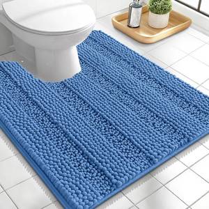 lot 9677 image: OLANLY Thick U-Shaped Toilet Rugs 24x20, Chenille, Non-Slip, Blue