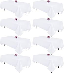 lot 9685 image: 8-Pack White Tablecloth 60x102 for 6-ft Tables, Wrinkle-Resistant Polyester