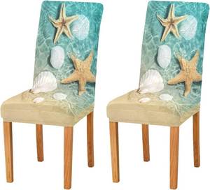 lot 9687 image: ALAZA Chair Covers for Dining Room - Starfish & Seashell Beach Stretch Set