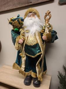 lot 34 image: Decorative Santa Claus Figure with Staff and Gift Bag