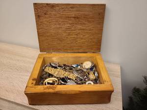 lot 44 image: Wooden Jewelry Box with Assorted Jewelry Collection