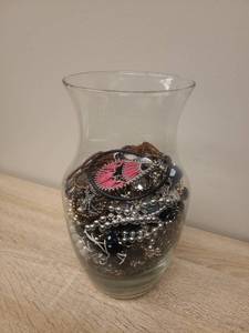 lot 58 image: Mixed Costume Jewelry Collection in Glass Vase