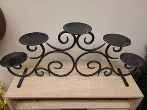 lot 61 image: Black Metal Decorative Candle Holder with Scrollwork Design