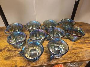 lot 69 image: Carnival Glass Tea Cup Set with Iridescent Finish