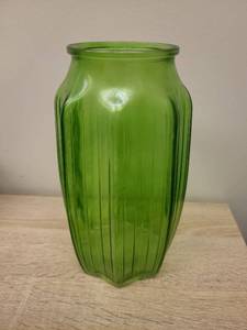 lot 70 image: Green Glass Ribbed Vase with Fluted Design