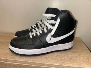 lot 97 image: Brand new Nike Air Force 1 High Top Sneakers Black White 7.5