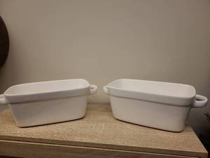 lot 103 image: Set of 2 White Ceramic Mini Loaf Pans with Handles