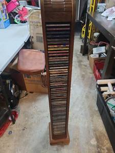 lot 119 image: Tall Wooden CD Tower Storage Rack with CDs