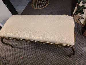 lot 134 image: Gold Tone Wrought Iron Upholstered Bench