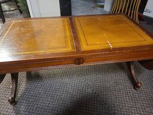 lot 136 image: Mahogany Coffee Table with Gold-Tooled Leather Top