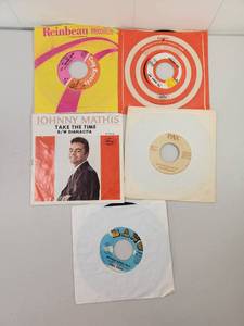 lot 326 image: Lot of 5 Vintage 45 RPM Vinyl Singles - Johnny Mathis, Paul Davis, Ray Anthony, Gary S. Paxton & More