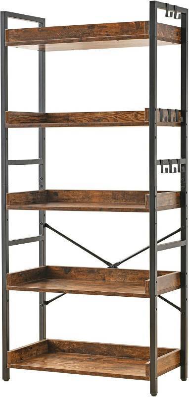lot 9659 image: Industrial Bookshelf with Steel Frame 5 Tier