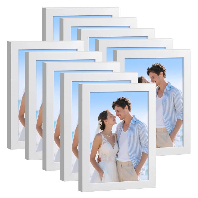 lot 2797 image: HappyHapi 4x6 Picture Frames Set of 10, Tabletop or Wall Display Pictures 3.5x5 with Mat or 4x6 Without, Multi Photo Frames Collage (White)