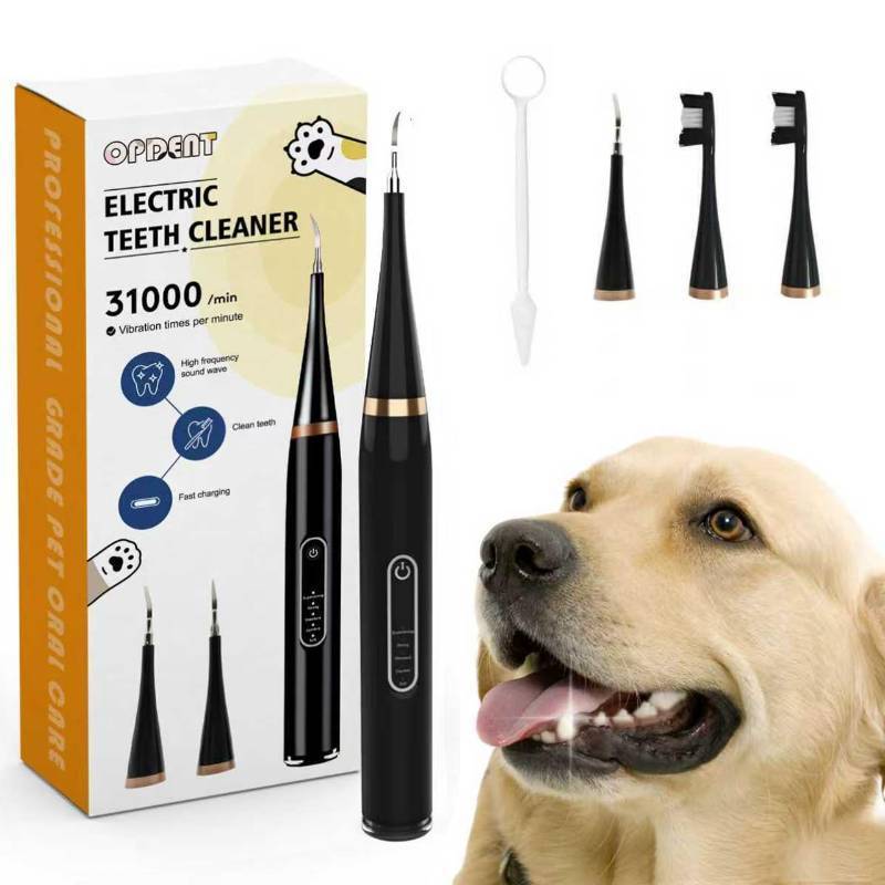 lot 2917 image: Opdent Dog Plaque and Tartar Remover - Dog Tooth Brushing Kit Electric Toothbrush for Dogs,5 Adjustable Mode&amp 3 Cleaning Head, Plaque Remover for Teeth Stains for Dogs and Cats (Deep Black)