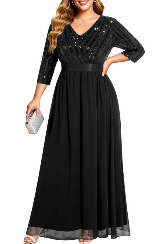 lot 3115 image: Talisea Black Formal Dresses for Women Plus Size Long Gowns Evening Ball Elegant Gala Mother of Bride Sequin Prom Dress 22W