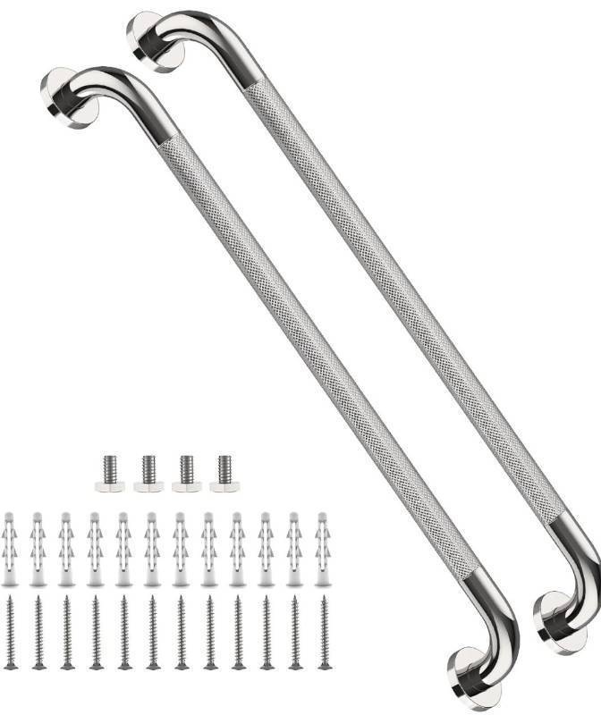 lot 2090 image: 2 Pack 32 Inch Anti Slip Shower Grab Bar Handles, ZUEXT Chrome Stainless Steel Knurled Bathroom Balance Bar, Safety Hand Rail Support,Handicap Elderly Injury Senior Assist Bath Handle(1.25 Diameter