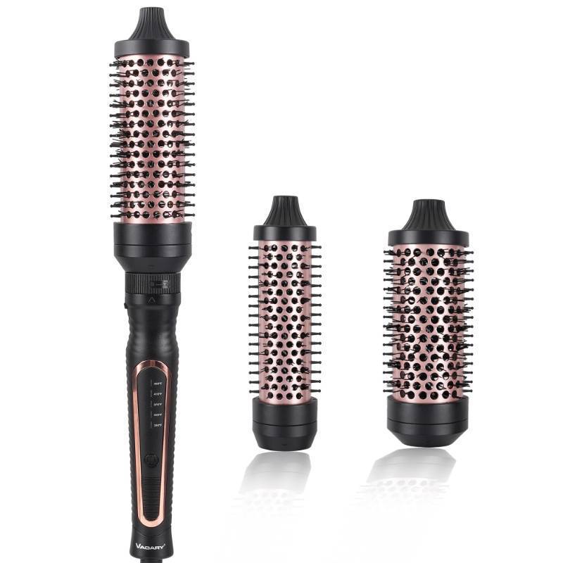 lot 8383 image: VAGARY 3 in 1 Thermal Brush Set, Heated Round for Blowout Look, Dual Voltage Curling Iron Brush, Ceramic Tourmaline, 3 Detachable Combs, 5 Temperature Settings
