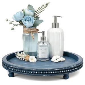 lot 1187 image: Handmade 12 Inch Decorative Tray, Small Beaded Tray Coffee Table Decor, Blue Decorative Display Risers for Coffee Table, Dining Room Entryway and Living Room