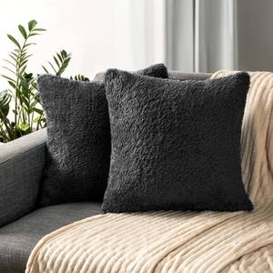 lot 1193 image: PAVILIA Fluffy Black Throw Pillow Covers, Decorative Accent Pillow Cases for Bed Sofa Couch, Soft Faux Fur Cushion Cover, Square Sherpa Pillowcases, Home Room Decor, Black, 20x20 Set of 2