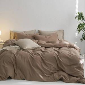 lot 1195 image: MooMee Full Duvet Cover Set, 100% Washed Cotton Linen Like Twill Thick Sturdy Material Super Soft Breathable Durable Bedding for All Season, 3 Pieces (Bombay Brown, Full 80x90)