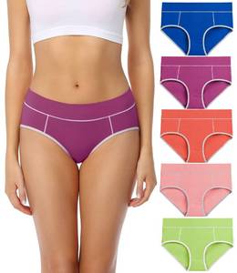 lot 1196 image: wirarpa Womens Cotton Underwear Soft Mid Waisted Briefs Ladies Panties 5 Pack,Bright Color Size 2XL