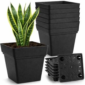 lot 1198 image: RooTrimmer 6-Pack 7 Square Planters with Built-in Drainage Tray Heavy-Duty Black Plastic Planter with Drainage Hole and Bottom Stopper, BPA-Free Plant Pots Matte Finish for Indoor Outdoor