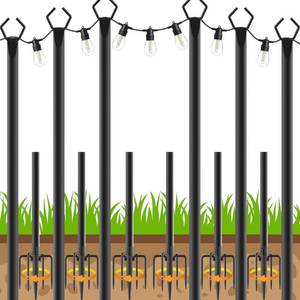 lot 1199 image: AHRLHR 6 Pack String Light Poles, Outdoor String Light Pole 10 ft Forked Metal Light Pole with Adjustable Outdoor Light Stand, Deck, Backyard, Garden, Wedding, Rustproof and Sturdy with Hooks.