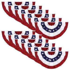 8 Pack 2x4 Ft American Pleated Fan Flag, USA Patriotic Half Fan Bunting Flag with 3 Brass Grommets for 4th of July Memorial Day Independence Day Outdoor Indoor Decorations
