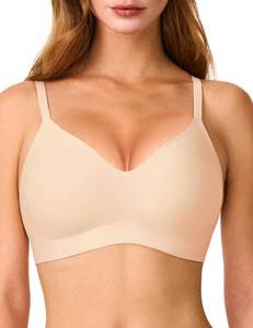 lot 1214 image: Jelly Bras for Women, No Underwire Full Coverage V Plunge Bra Wireless Seamless Comfort Bralette T-Shirts Everyday Bras Skin Large