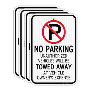 lot 1224 image: T&R (4 Pack) Large No Parking Sign Will Be Towed Away Sign, 18 x 12 Engineer Grade Reflective Sheeting, Rust Free Aluminum, Weather Resistant, Waterproof, Fade Resistant, 2 Pre-drilled Holes