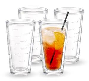 lot 1225 image: KLIFA- CHARLESTON- 20 oz, Set of 4, Fish Plastic Insulated Tumbler Set, School of Fish Acrylic Double-wall Drinking Glass, BPA-Free, Plastic Drinkware, Dishwasher Safe, Clear